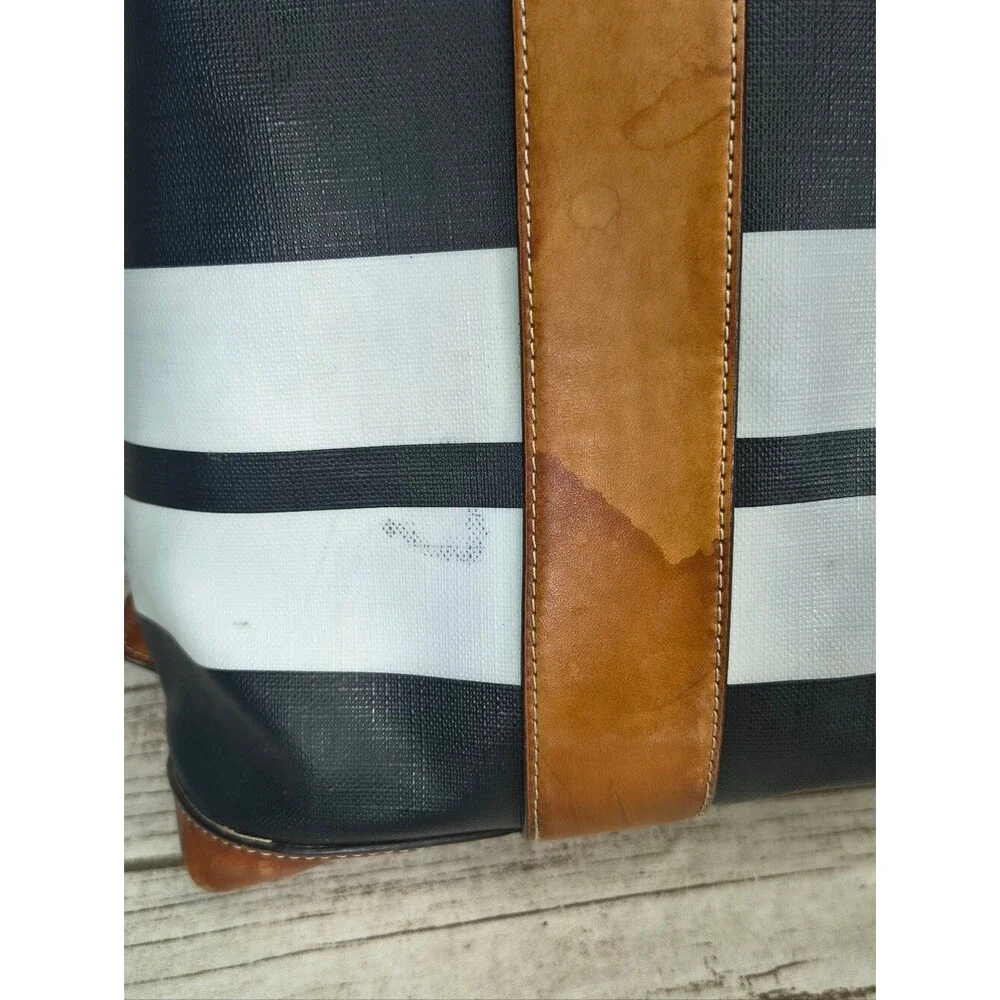 COACH Bleecker Striped Preston Satchel F30173 Black White Leather Trim Vintage